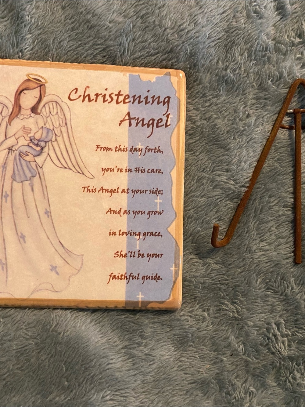 Christening Angel Wall Plaque - Blue & Cream